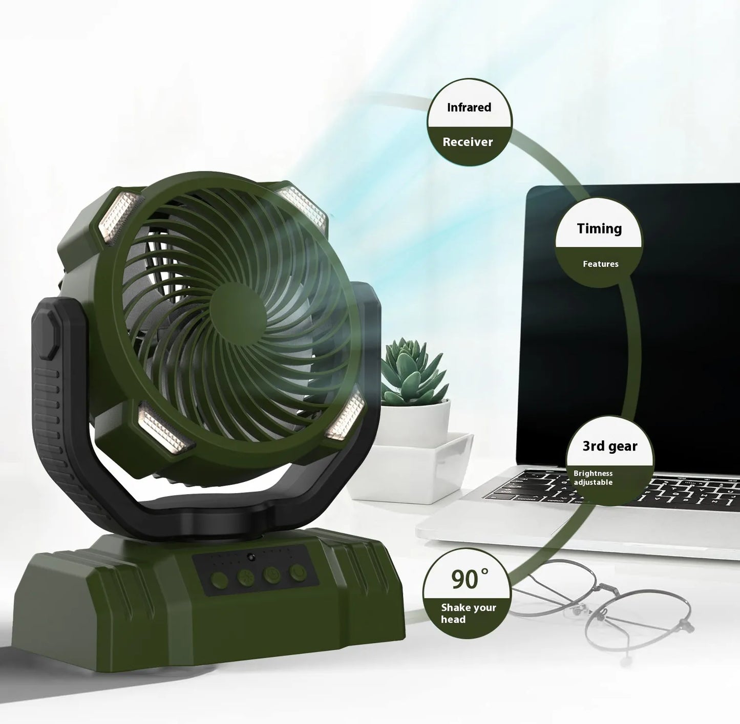 Outdoor Camping Fan with Power Bank and LED Light