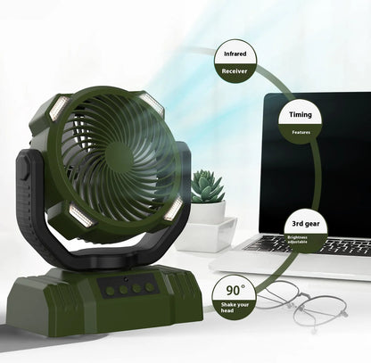 Outdoor Camping Fan with Power Bank and LED Light