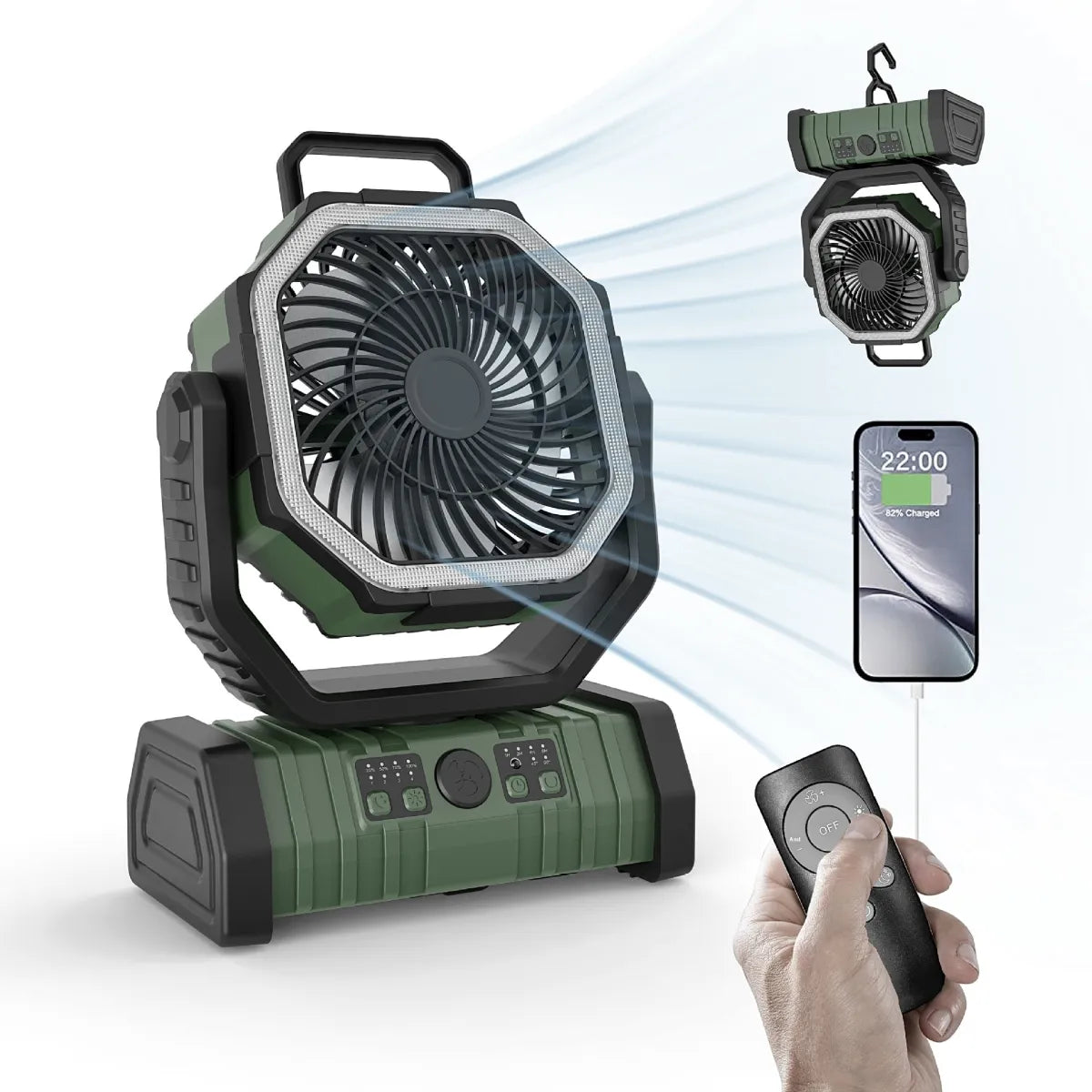 Outdoor Camping Fan with Power Bank and LED Light