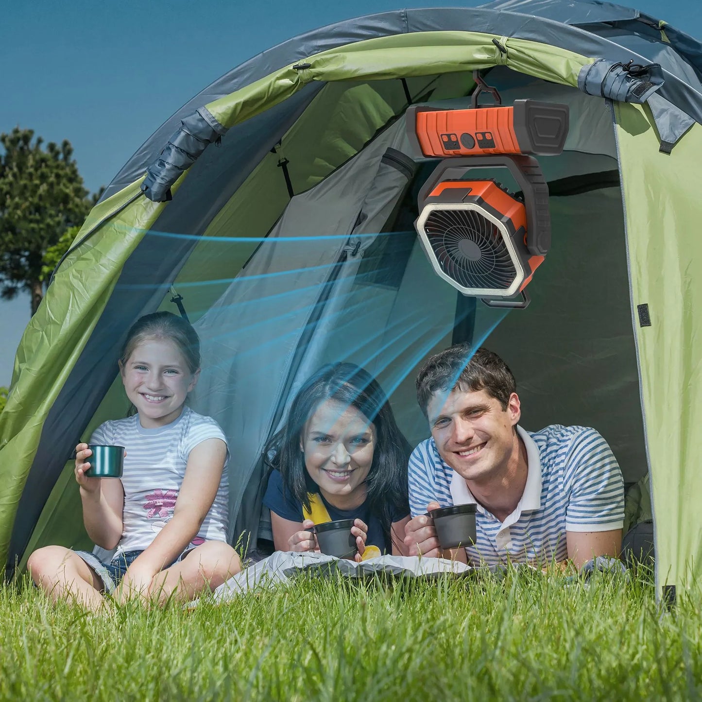Outdoor Camping Fan with Power Bank and LED Light